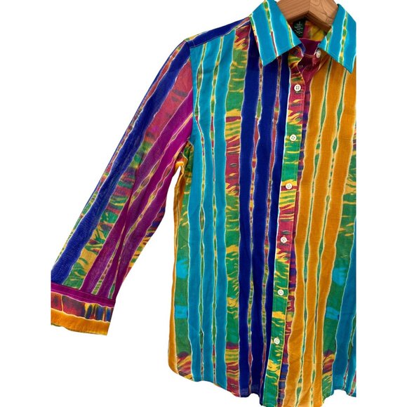 Lauren Ralph Lauren Tie-Dye India 90s Y2K Vintage 3/4 Slv Button-Down Shirt S - Picture 4 of 6